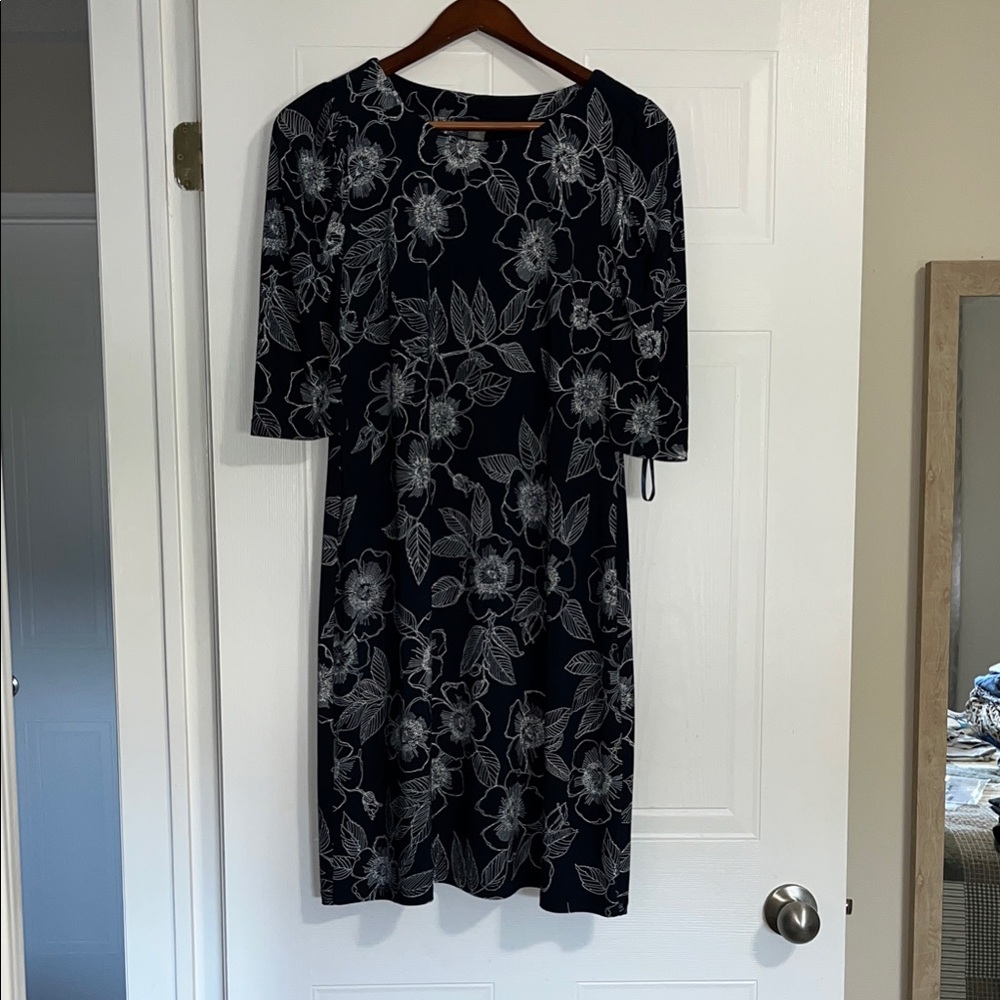 Tommy Hilfiger Navy and White Floral Long Sleeve Dress